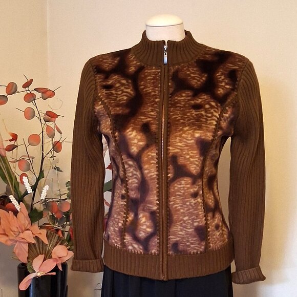 NWT Woman's Brown Multi Color Zip-Up Cardigan Knitwear Lightweight Sweater 6 S - Picture 5 of 6